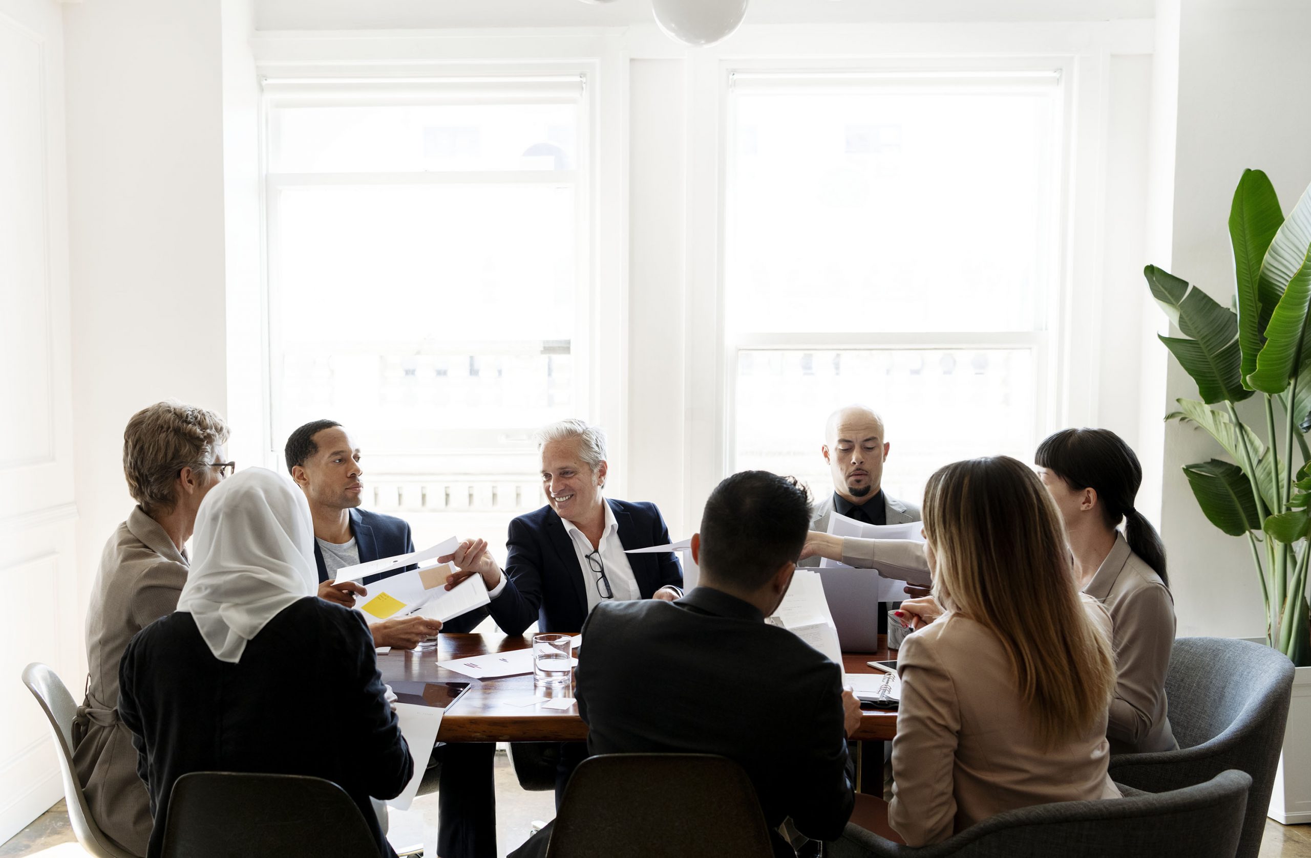 Diverse business people having a meeting digital marketing