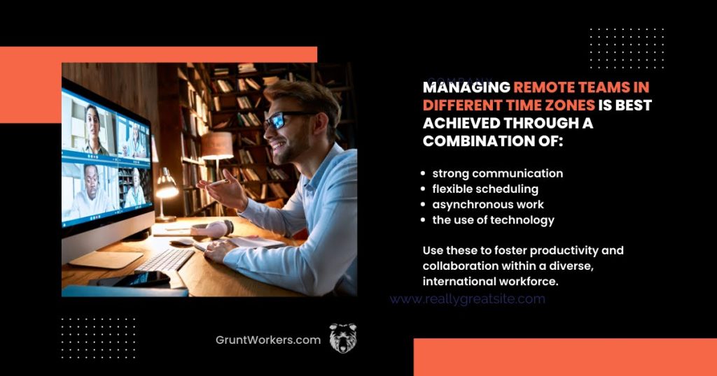 Managing remote teams in different time zones is best achieved through a combination of quote inside image