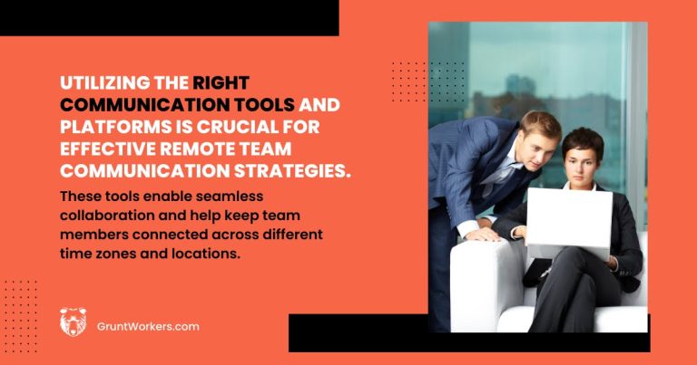 Utilizing the right communication tools and platforms is crucial for effective remote team communication strategies quote inside image